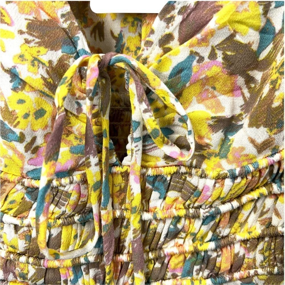 FREE PEOPLE NWT Forget Me Not V Neck Floral Lined Ruched Sleeve Mini Dress 0 - Picture 6 of 12